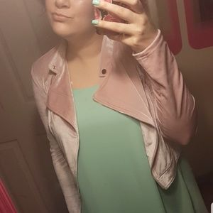 Agaci Pink Velvet Moto Jacket